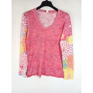 Before + Again Top Womens Large Floral Mixed‎ Print Waffle Thermal Burnout